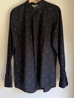 Men’s American Rag Preppy ☠️ Punk Black Button-Up 🖤 Shirt w/ White Skull Motif